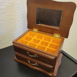 Vtg Centurion Wood Jewelry Box Mirrored Lined Top Storage w/ Ring Drawer SOLID