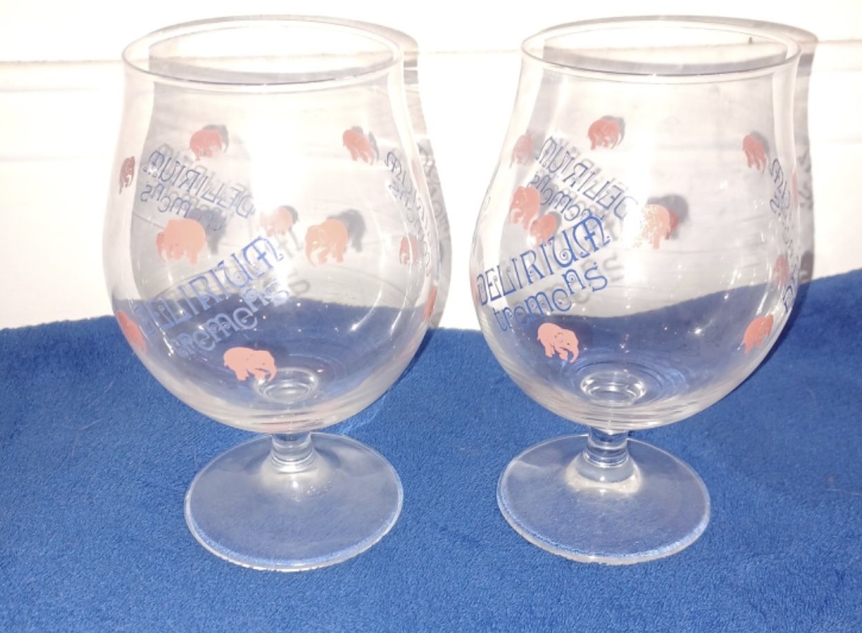 VINTAGE GLASS DELIRIUM BELGIAN ALES SIGNATURE ELEPHANT CHALICE GLASSES- SET OF 2