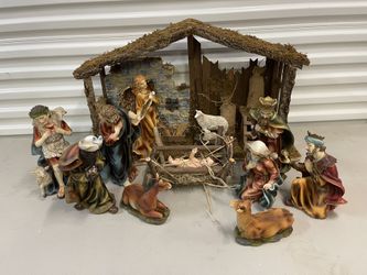 Nativity Set with Wooden Stable