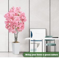 Artificial Cherry Blossom Tree 5FT Tall Pink Fake Sakura Flowers Tree, Fake Plants Indoor Decor for Spring Living Room Home House Entryway Bedroom Off