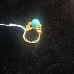 Turquoise And Gold Tone Ring Non Tarnish