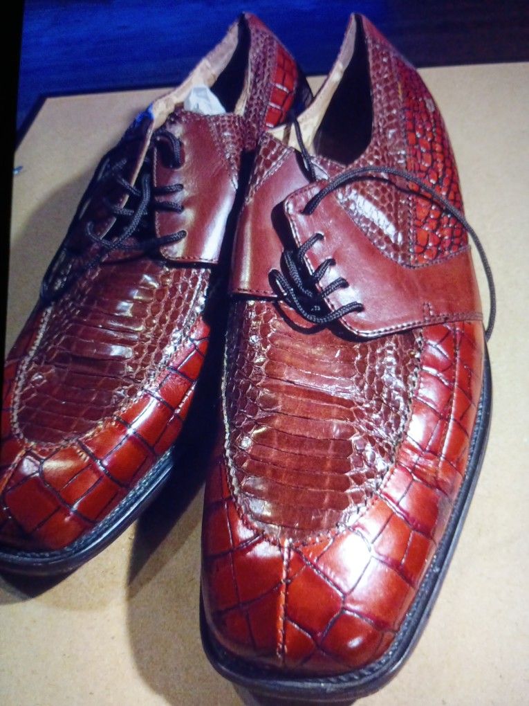 STACY ADAMS  SNAKESKIN AND LEATHER LOAFERS SIZE 12