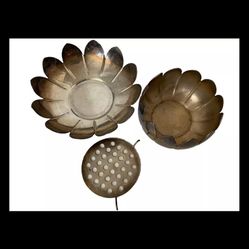 Reed & Burton 3 pc bowl lotus blossom holder vintage gold tone centerpiece