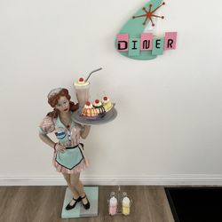 1950’s Diner Gal Statue With Extras 