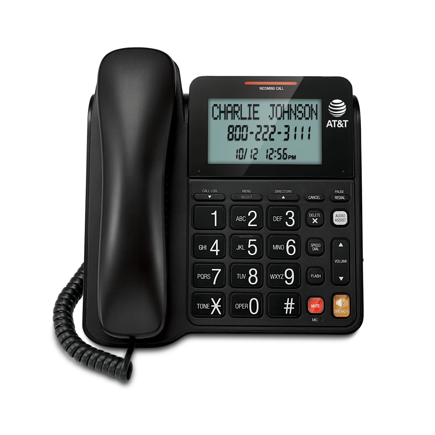 AT&T CL2940 Corded Phone With Speakerphone, Extra-Large Tilt Display/Buttons, Caller ID/Call Waiting And Audio Assist, Black Pack Of 1