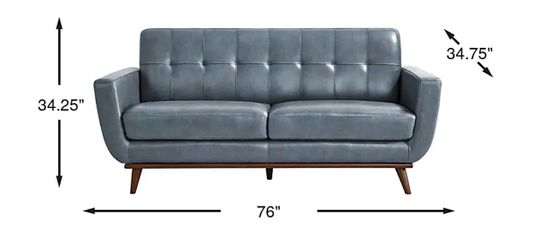 Blue top grain leather loveseat.