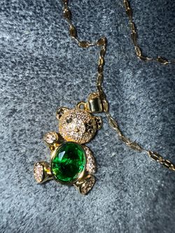 Golden Green emerald bear necklace