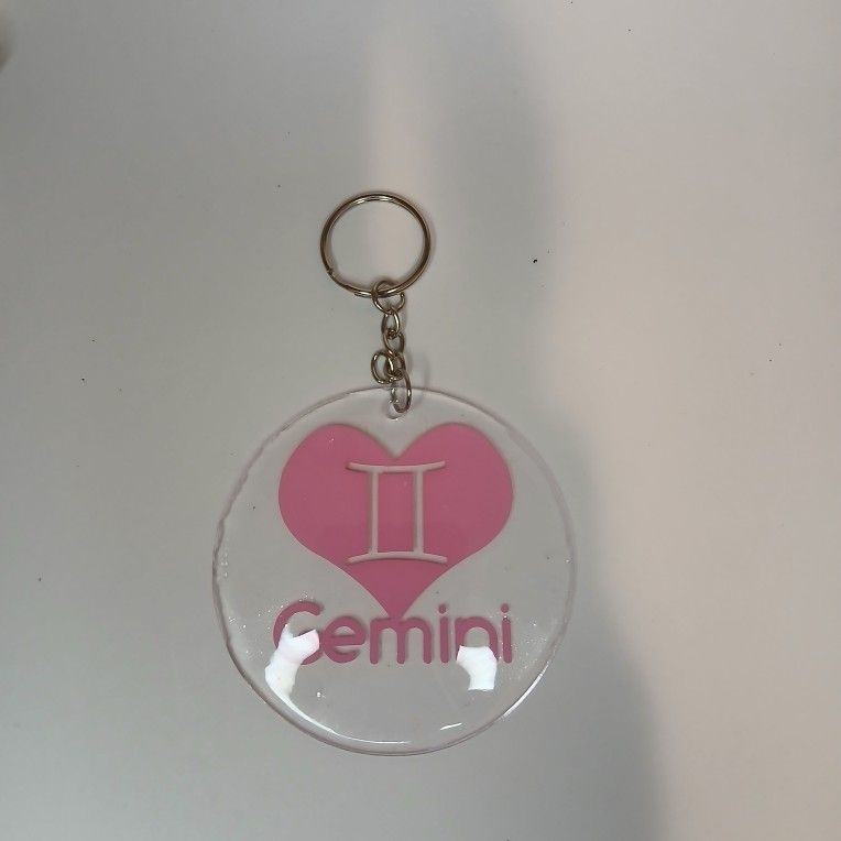 Pink heart handmade zodiac keychain 3 in