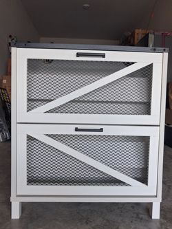 Brand New White Shoe Cabinet – 2 Tier Tilt-Out Storage