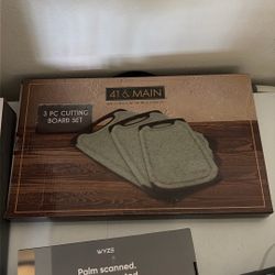 3 Piece Cutting Board Set New In Box. Gray And Black Handle  By 41 & Main.