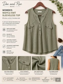 Womens Olive Green Waffle Knit Top