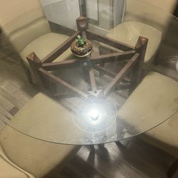 FREE - Round Glass Dining Table with 4 Upholstered Chairs