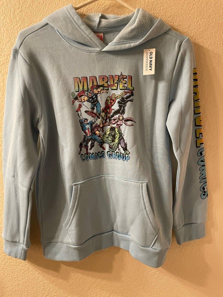 Old Navy Light Blue Marvel's Comic Group Boy's Pullover Hoody, Size XL