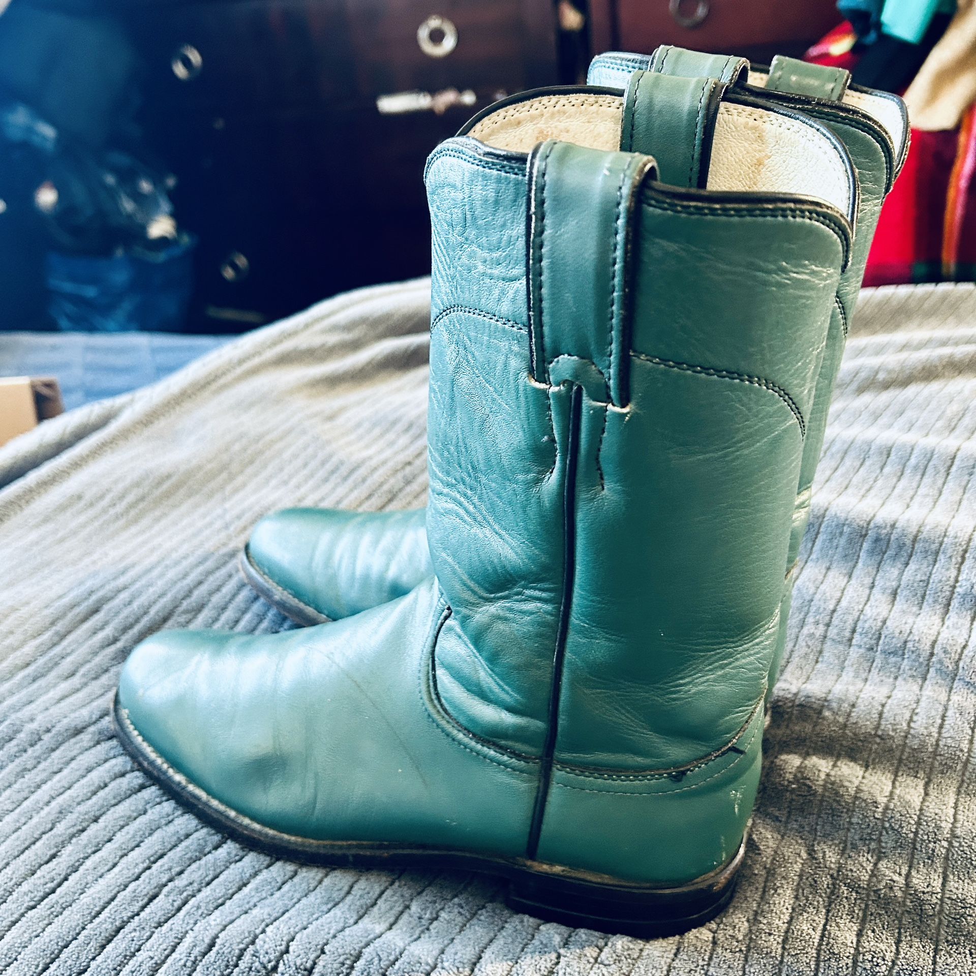 Justin Roper Cowgirl Western Leather Boots model L3722 Green Hunter Emerald Size 6.5 B