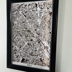 Rose Gold Map Of Paris In Frame (13 X 19)