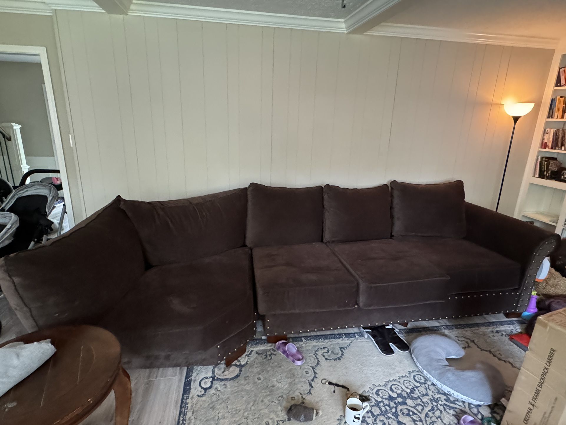 Chocolate Brown Sectional And Matching End Tables