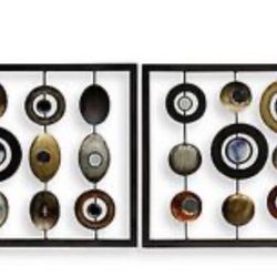 Set of 2 Modern Metal Wall Art Panels - 12x12 Inches