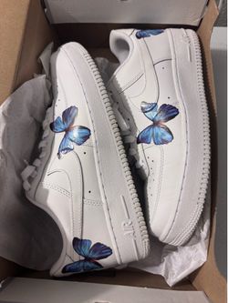 Nike Air Force 1 Light Blue Butterfly Design White Custom Shoes Womens Kids