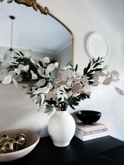 4 Extra tall velvety soft artifical Eucalyptus leaf stems icy blue