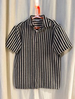 Express Black and White Striped Knit Button-Up Shirt