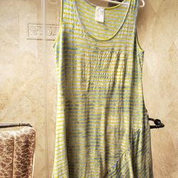 Striped blue yellow tie dye sleeveless sundress