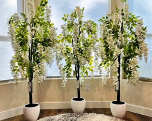Tall Faux Cascading White Flower Wisteria Tree Textured Planter 3 Available Price Each