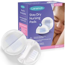 Lansinoh Stay Dry Disposable Nursing Pads for Breastfeeding, 200 Pieces