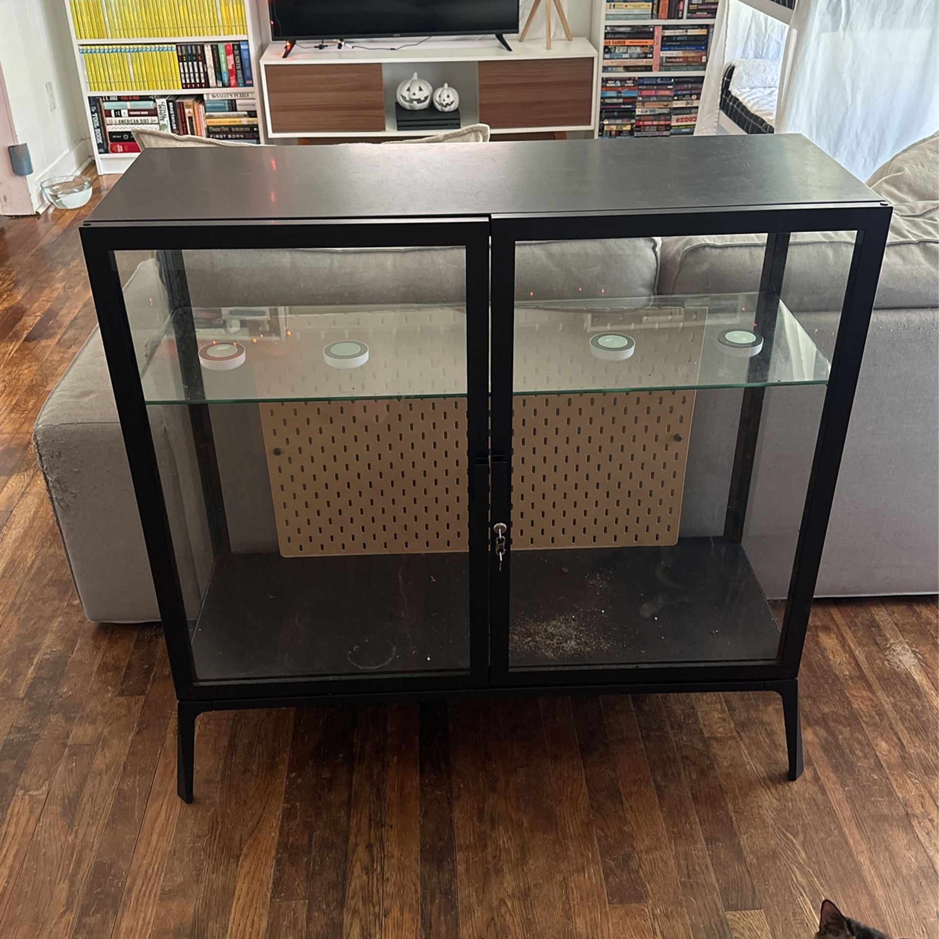 USED IKEA MILSBO Glass-door cabinet, anthracite,