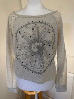 Gray Celestial Graphic Sweatshirt with Lace Detail