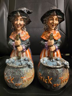 Halloween Witch Cauldron Figurines Set of 2