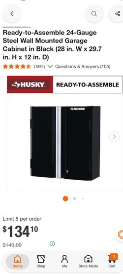 Husky 24-Gauge Steel Wall Mounted Garage Cabinet Black