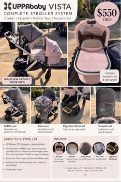 UPPAbaby VISTA Stroller System +  NEW Bassinet & Accessories – $550 OBO