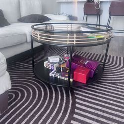 Modern Coffee Table with Storage – Black & Rattan  - Pickup only