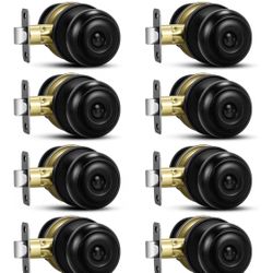 Open Box 8 Pack Matte Black Door Knobs, Privacy Door Knob with Lock, Interior Doorknobs with Round Ball, Keyless Door