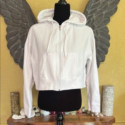Harlow White Women's cropped Hoodie Jacket
