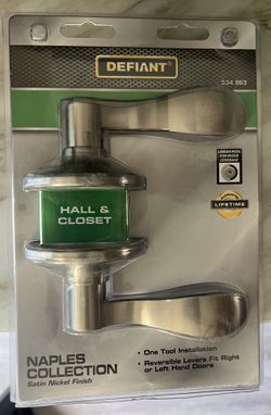 New “Defiant” Naples Collection Satin Nickel Finish Closet Door Latch. 