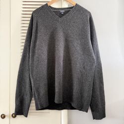 J Crew Lambswool Charcoal Grey V-neck Sweater 