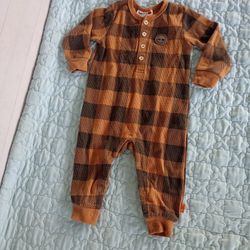 Timberland Baby Boys Coverall Brown Sugar Plaid Sz 12M