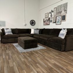 Crate & Barrel Lounge 4pc L-Shaped Velvet Sectional Sofa