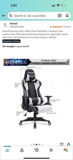 Gaming Chair, Office Chair High Back Computer Chair Leather Desk Chair Racing Executive Ergonomic Adjustable Swivel Task Chair with Headrest an