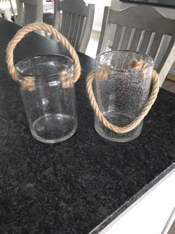 Bubbled Glass Jars with Heavy Rope Handles