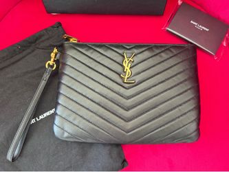 Authentic YSL Saint Laurent Wristlet Pouch Clutch Bag Black
