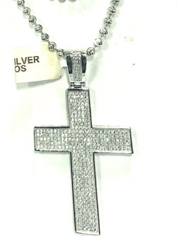 Real silver stamp 925 / 30 inches moon cut chain/ cz Cris