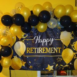 Happy Retirement Banner with pre-blown Balloons