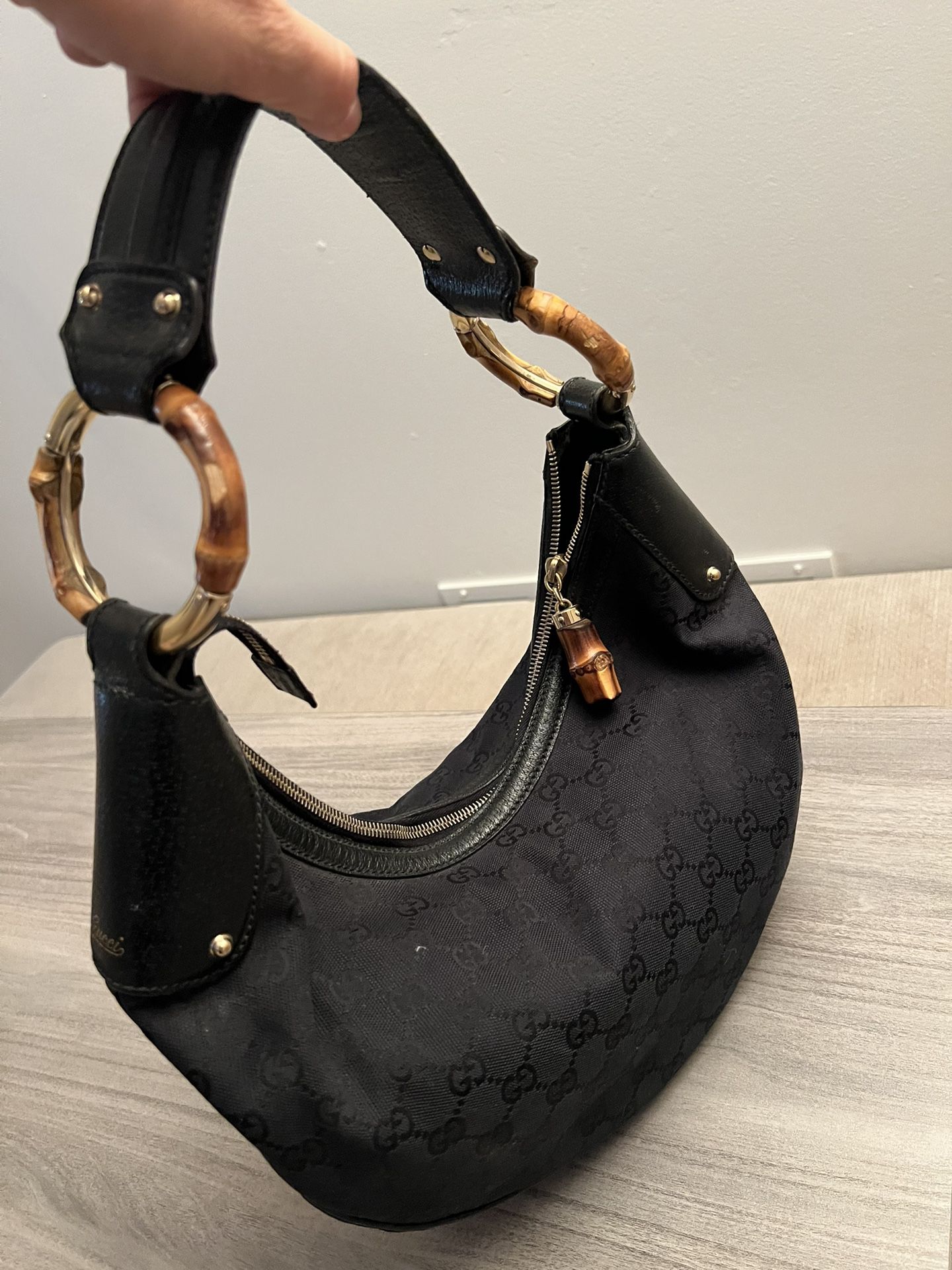 Gucci Bamboo Black Hobo Bag Size Medium
