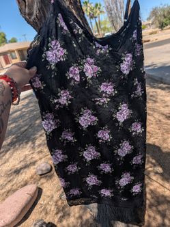 Black dress with purple flowers