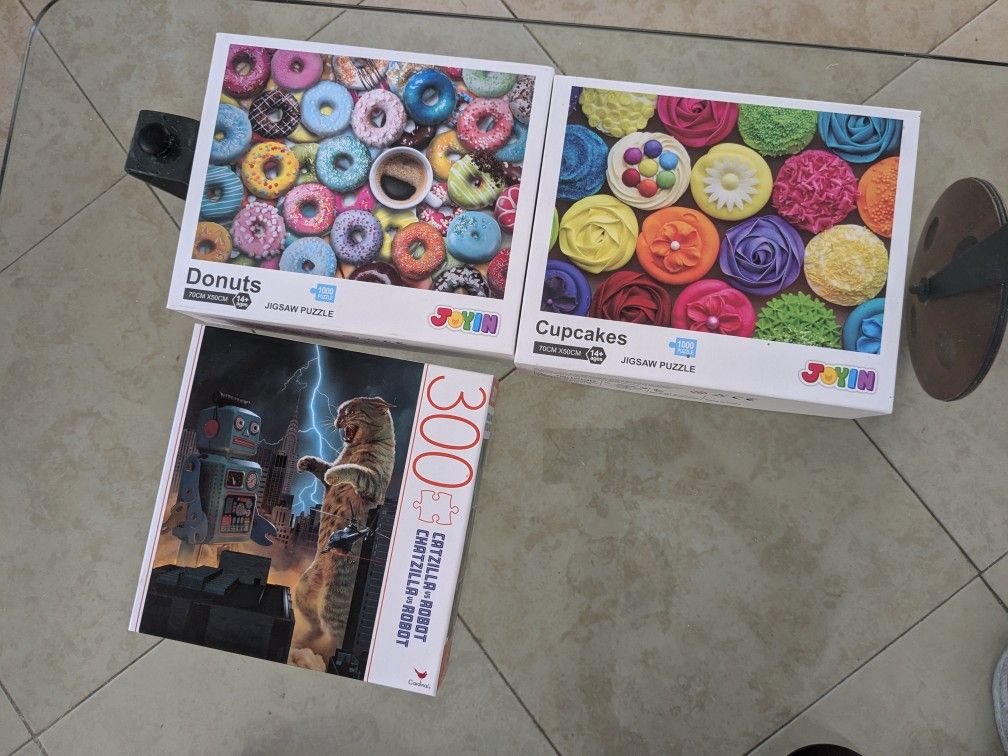 3 Puzzles Donuts Cats Robots Cupcakes 
