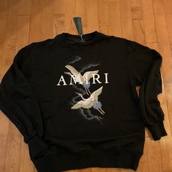New Amiri Swan Logo Graphic Sweatshirt Size Large Black