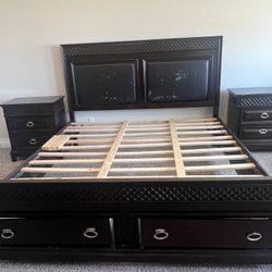 King Size Leather & Wood Bedroom Set