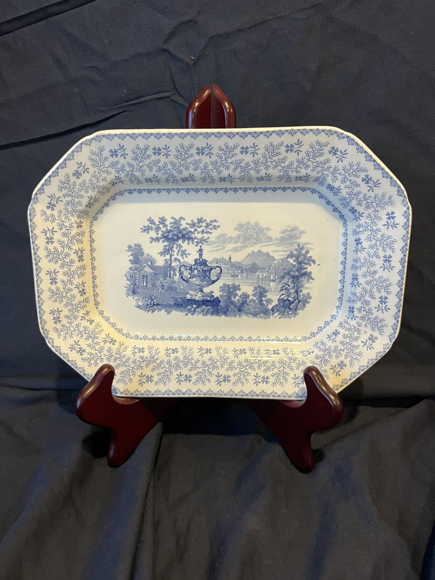 Antique Blue and White Neoclassical Transferware Serving Dish ARCHIPELAGO Improved Granite China 